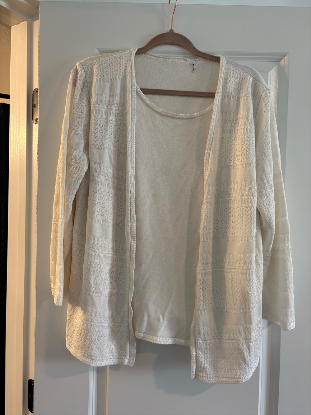 Women's Open-Front Cream Knit Cardigan